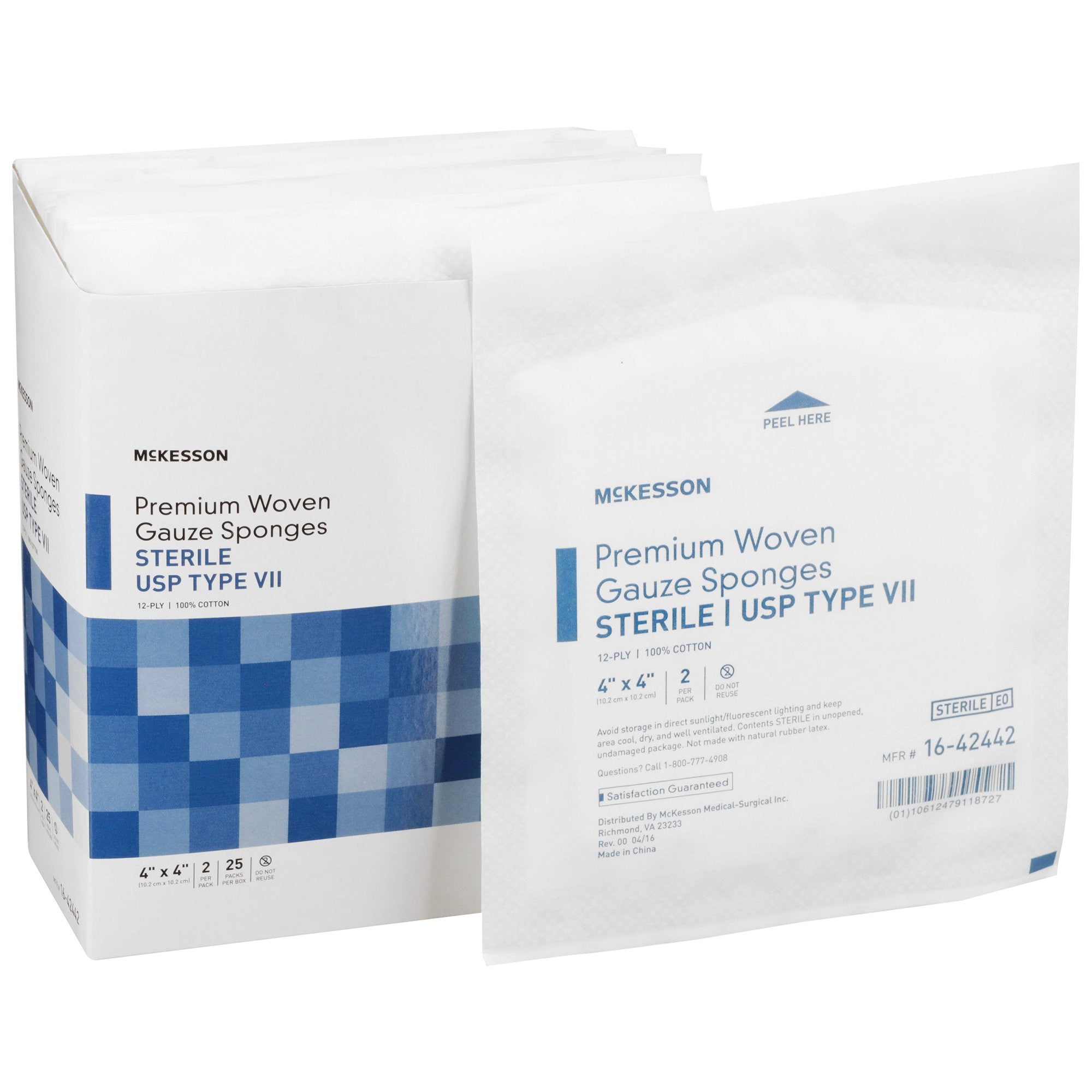 446047 - McKesson - McKesson Gauze Sponge 4 X 4 in 12-Ply Sterile , 16-42442, Box of 25, (BX)