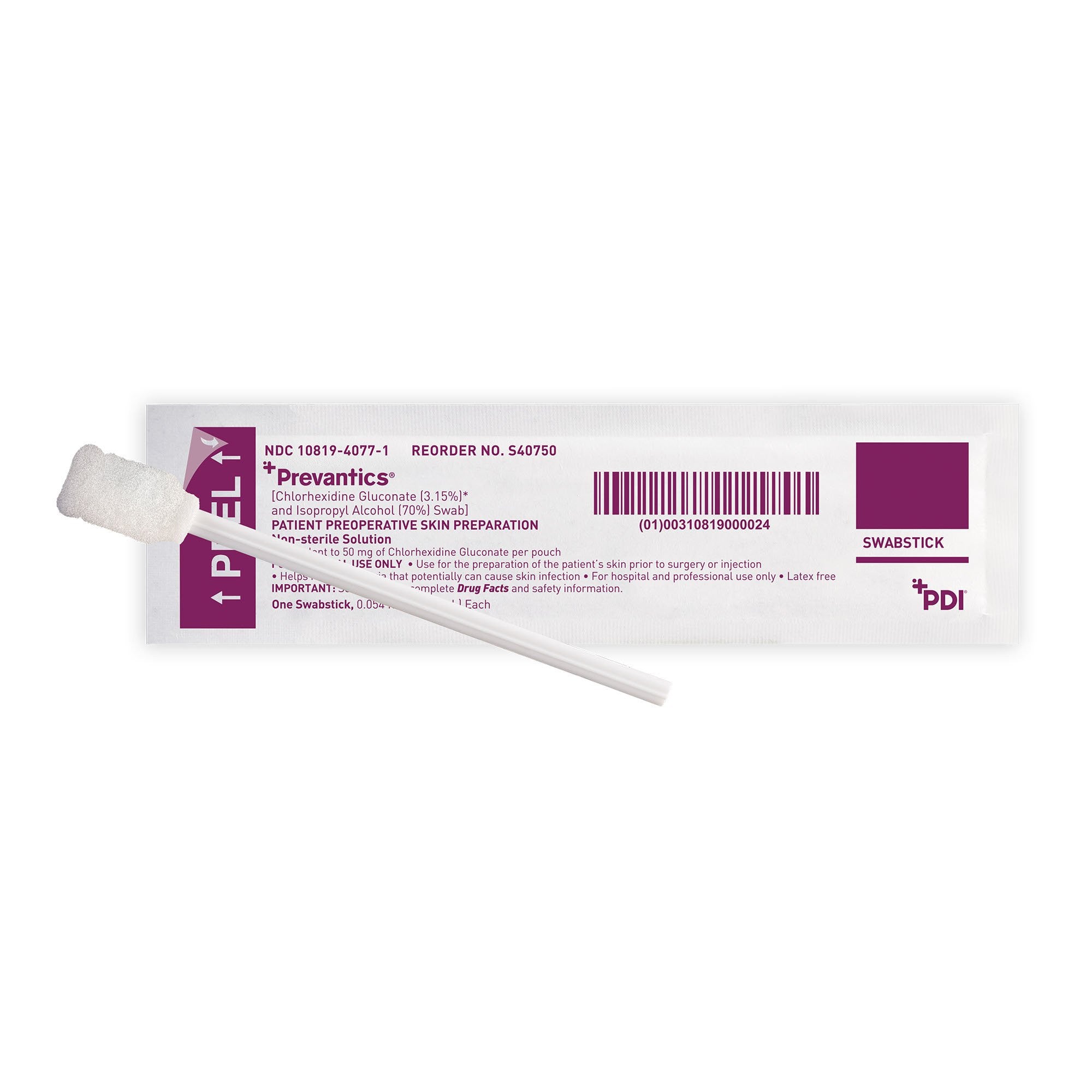 532825 - Prevantics - Prevantics Impregnated Swabstick 3.15% CHG, Individual Packet, S40750, Case of 500, (CS)