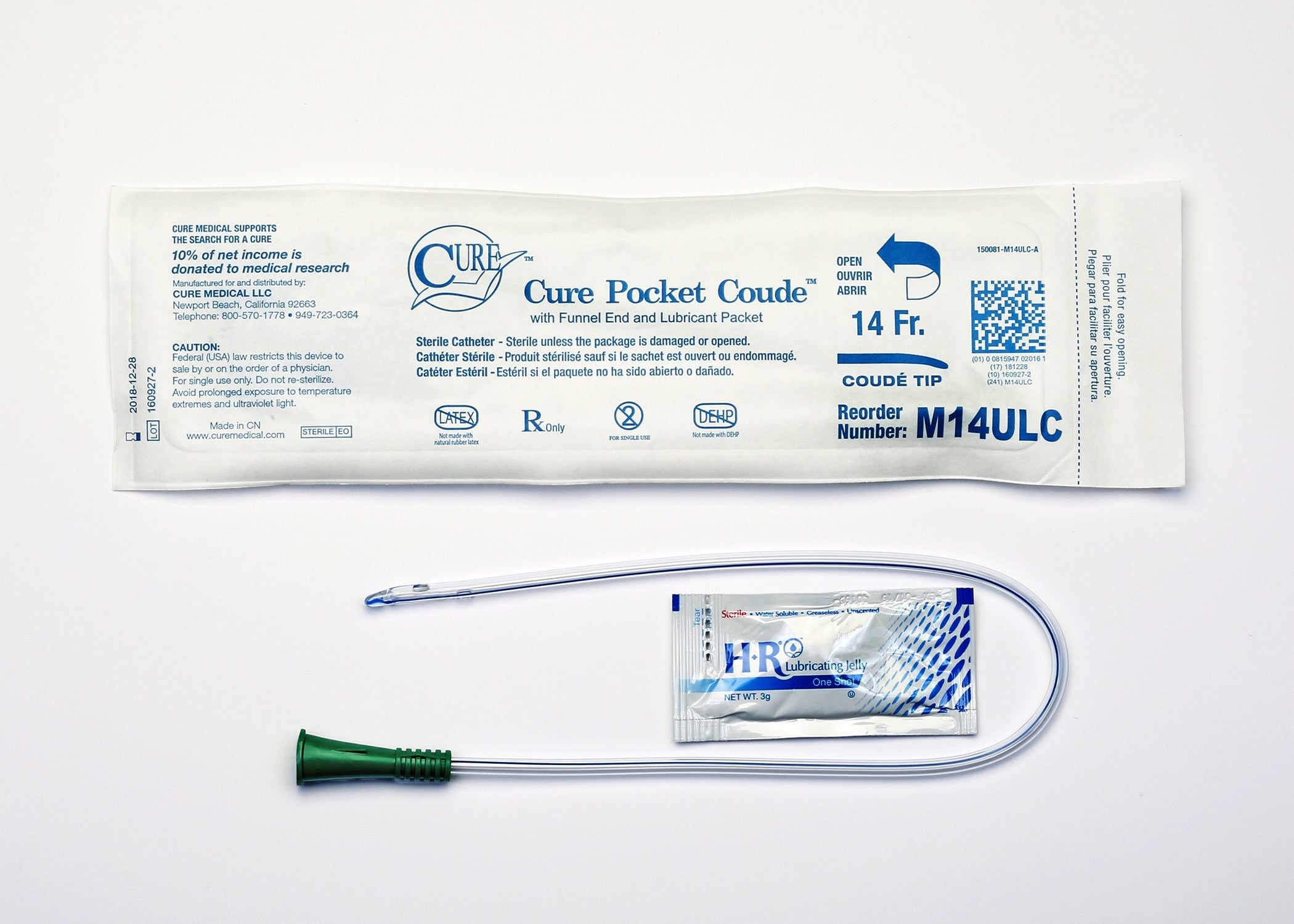 1044622 - Cure - Urethral Catheter Cure Pocket Cath Coude Tip Lubricated 14 Fr. 16 in, M14ULC Pack of 1, (EA)
