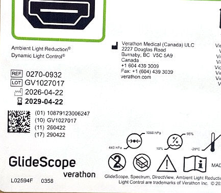 0270-0932 - VERATHON MEDICAL - GlideScope® Spectrum™ DirectView™ MAC S3, (BX/10)