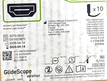 0270-0932 - VERATHON MEDICAL - GlideScope® Spectrum™ DirectView™ MAC S3, (BX/10)