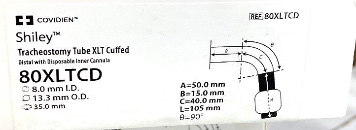 80XLTCD - COVIDIEN - Tracheostomy Tube XLT Cuffed,Distal with Disposable Inner Cannula, (BX/1)