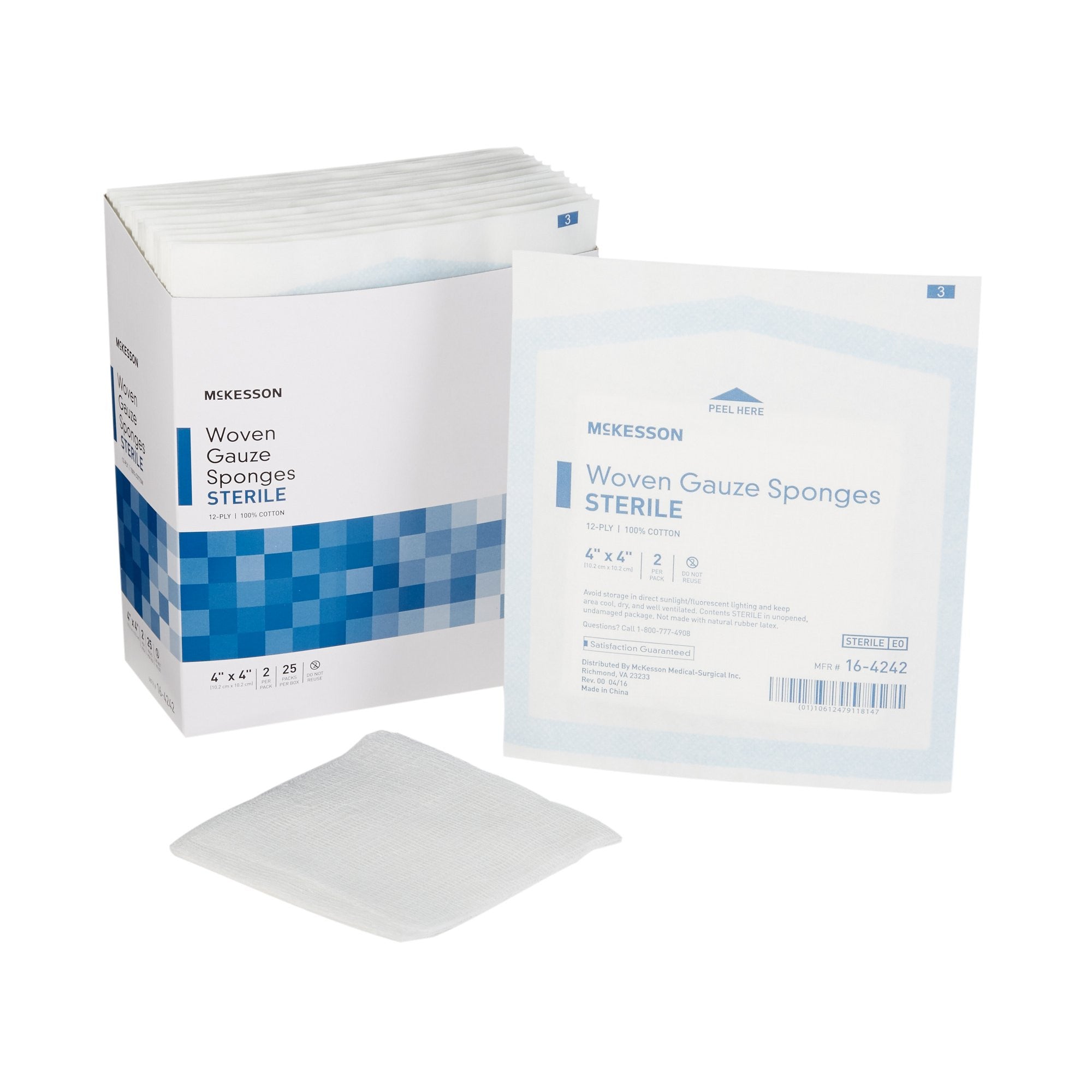 762703 - McKesson - McKesson Gauze Sponge 4 X 4 in 12-Ply Sterile , 16-4242, Case of 600, (CS)