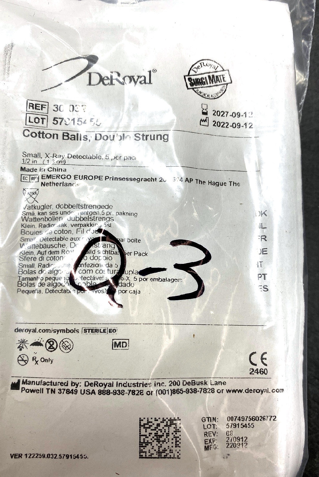 30-032 - DEROYAL INDUSTRIES - Cotton Balls, Double Strung, (EA/1)