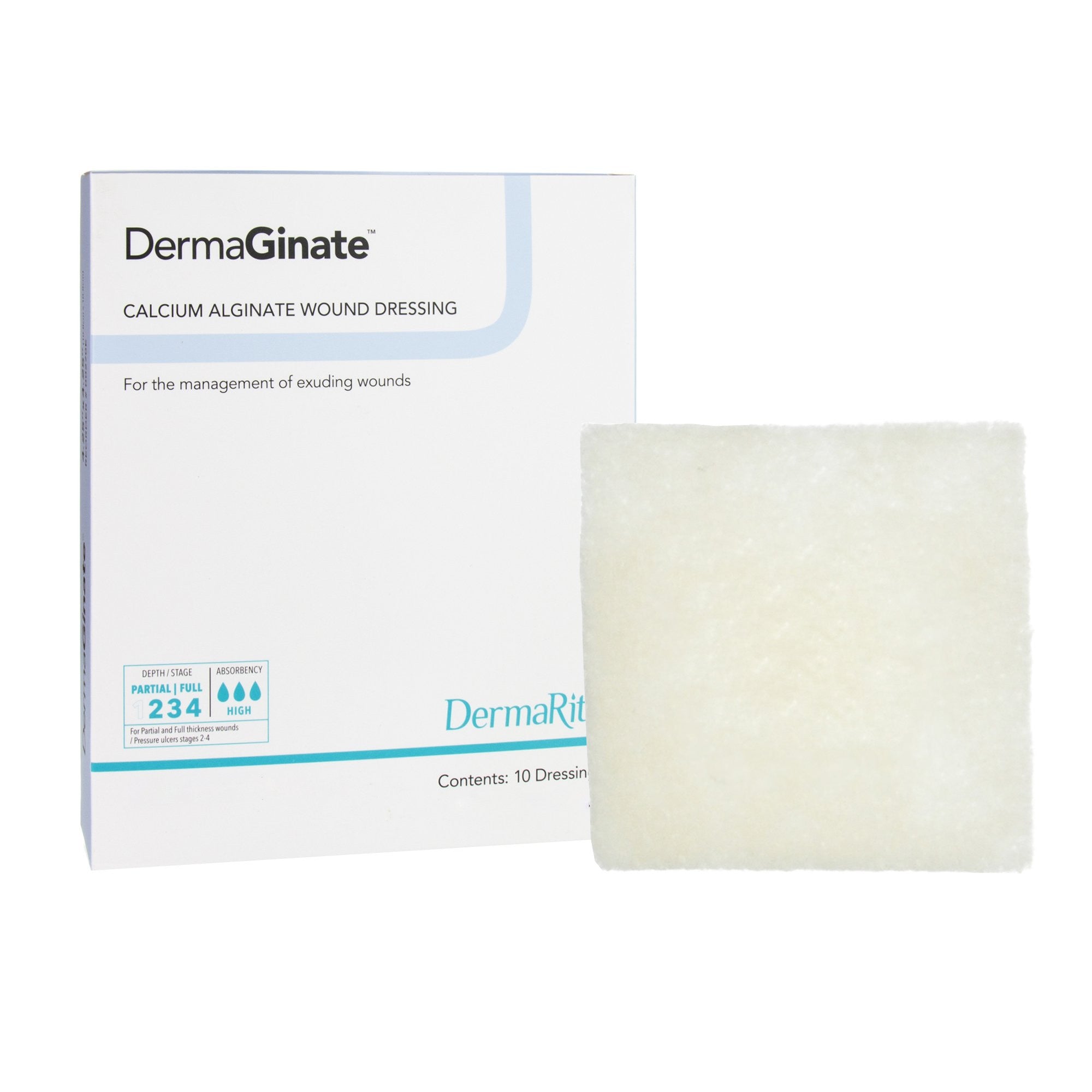727076 - Derma - DermaGinate Alginate Dressing 2 X 2 Inch Square, 00260E, Box of 10, (BX)
