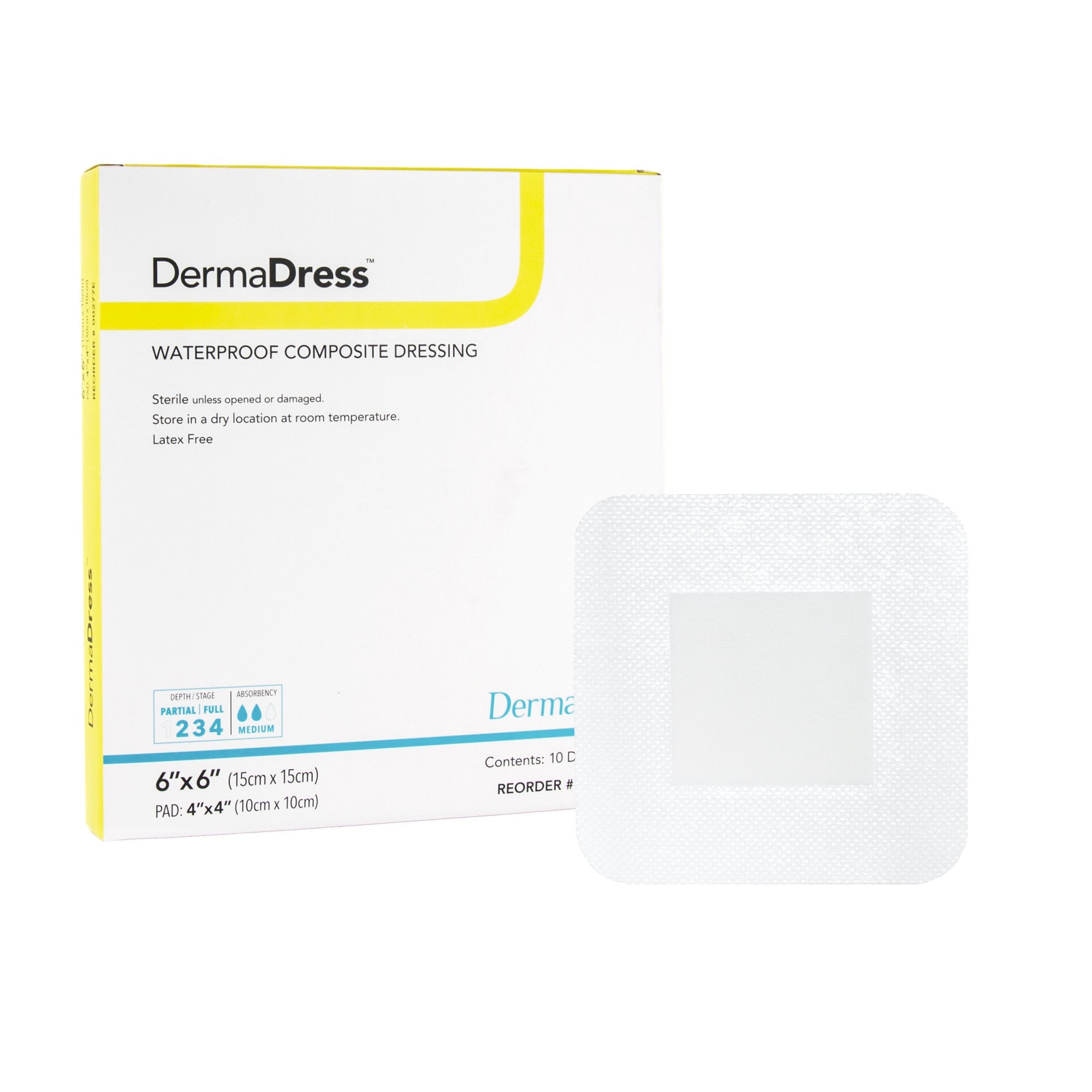 727077 - Derma - DermaDress Composite Dressing 6 X 6 Inch Square Sterile Waterproof Film Backing, 00277E, Box of 10, (BX)