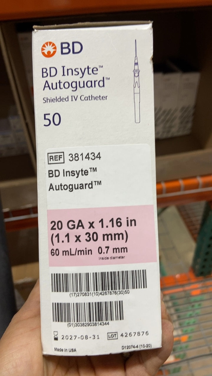 381434 - BD - BD Insyte™ Autoguard™ Shielded IV Catheter 20 GA x 1.16 in (1.1 x 30 mm), (BX/50)