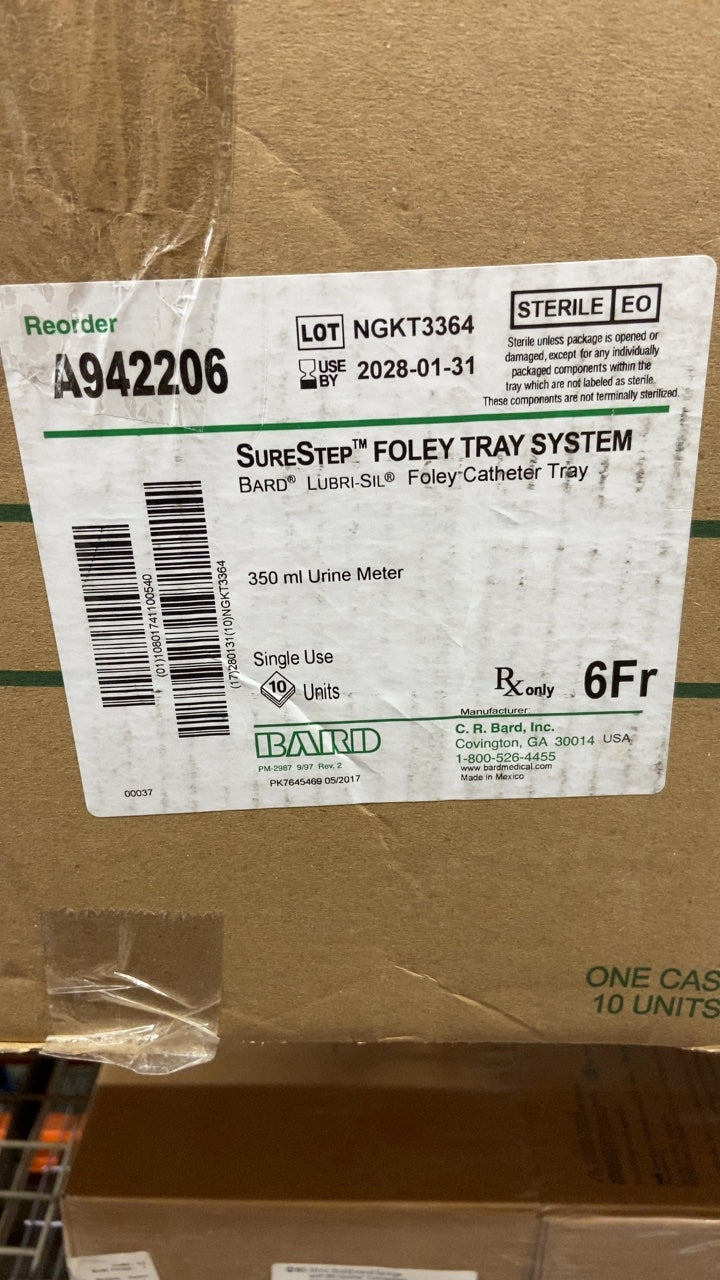 A942206 - BARD - SURESTEP FOLEY TRAY SYSTEM BARD LUBRI-SIL Foley Catheter Tray 350 ml Urine Meter, (CS/10)