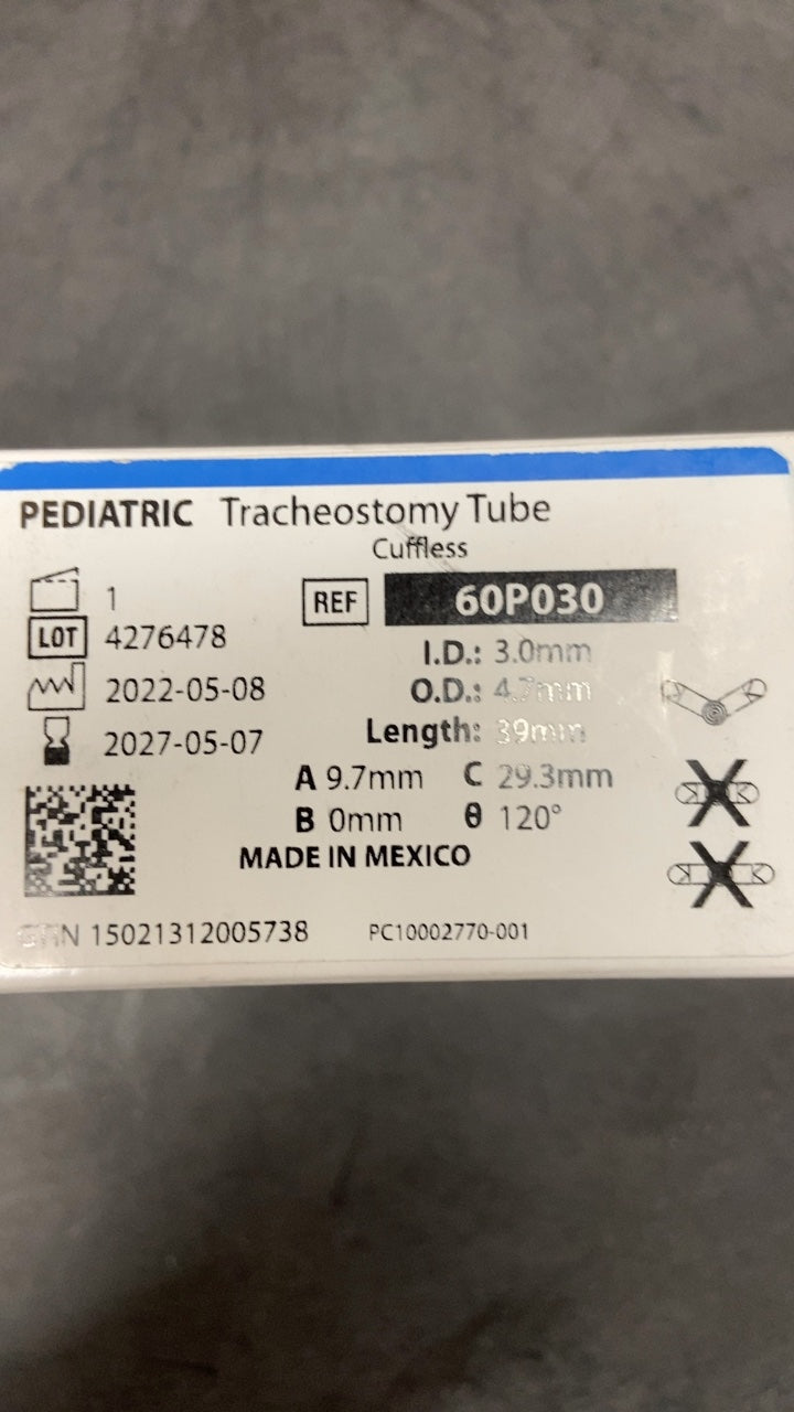 60P030 - SMITHS MEDICAL - Bivona Uncuffed Trach Tubes - Trach Tube, Pediatric, Uncuffed, 3 mm, (BX/1)