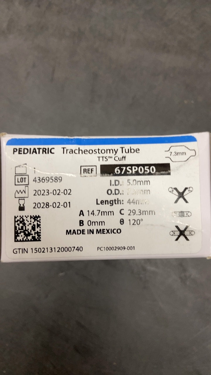 67SP050 - SMITHS MEDICAL - Medical Bivona Cuffed Pediatric Trach Tubes - Cuffed Pediatric Tracheostomy Tube, Size 5.0, (BX/1)