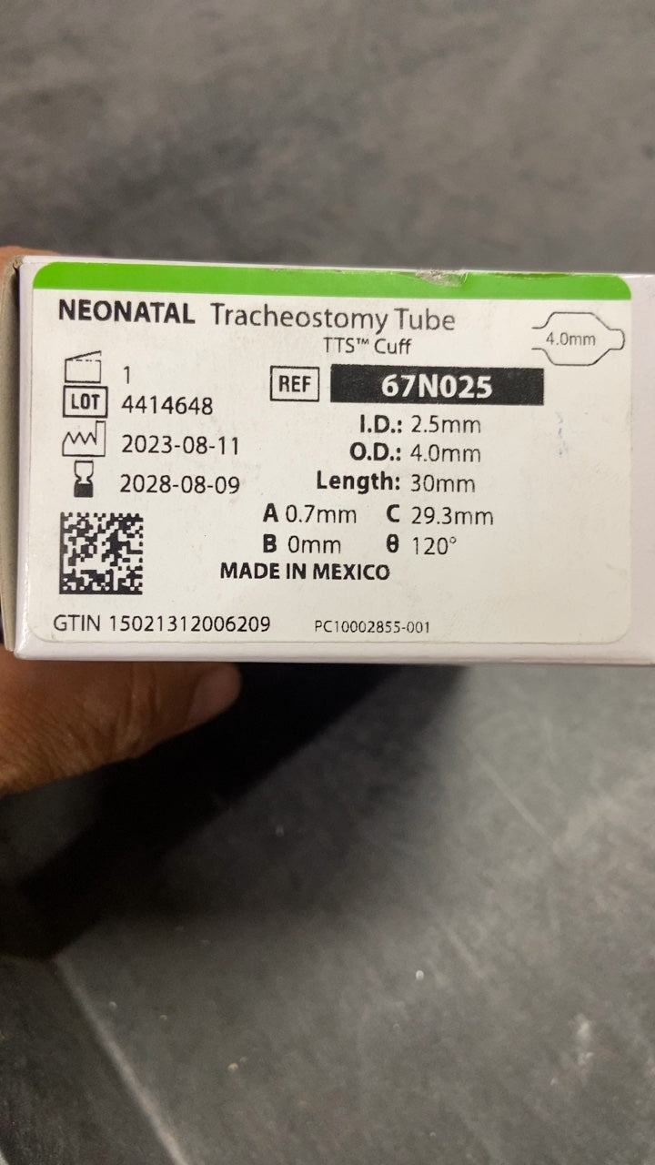 67N025 - SMITHS MEDICAL - Bivona Cuffed Neonatal Tubes - Trach Tube, Neonatal, Tight to Shaft, 2.5 mm, (BX/1)