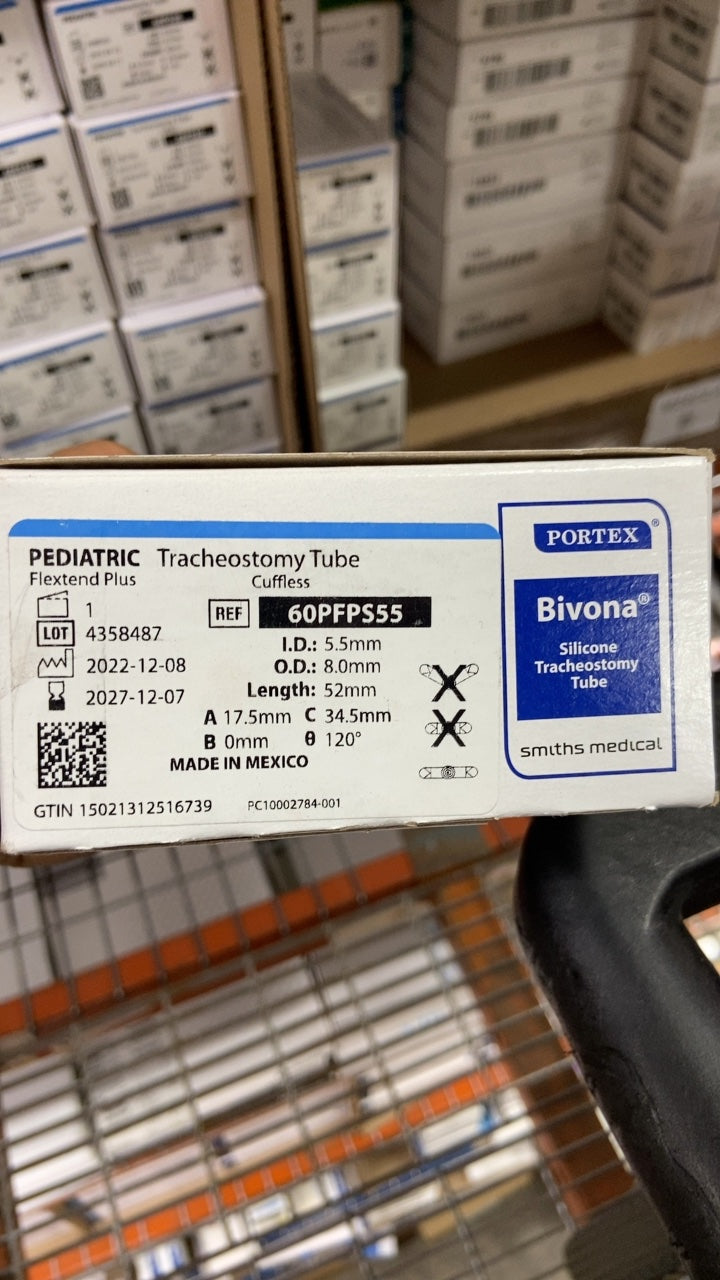 60PFPS55 - SMITHS MEDICAL - Bivona Uncuffed FlexTend Plus Trach Tubes - Tracheostomy Tube, Pediatric Plus, Straight, Flex Extended, 5.5 mm, (BX/1)