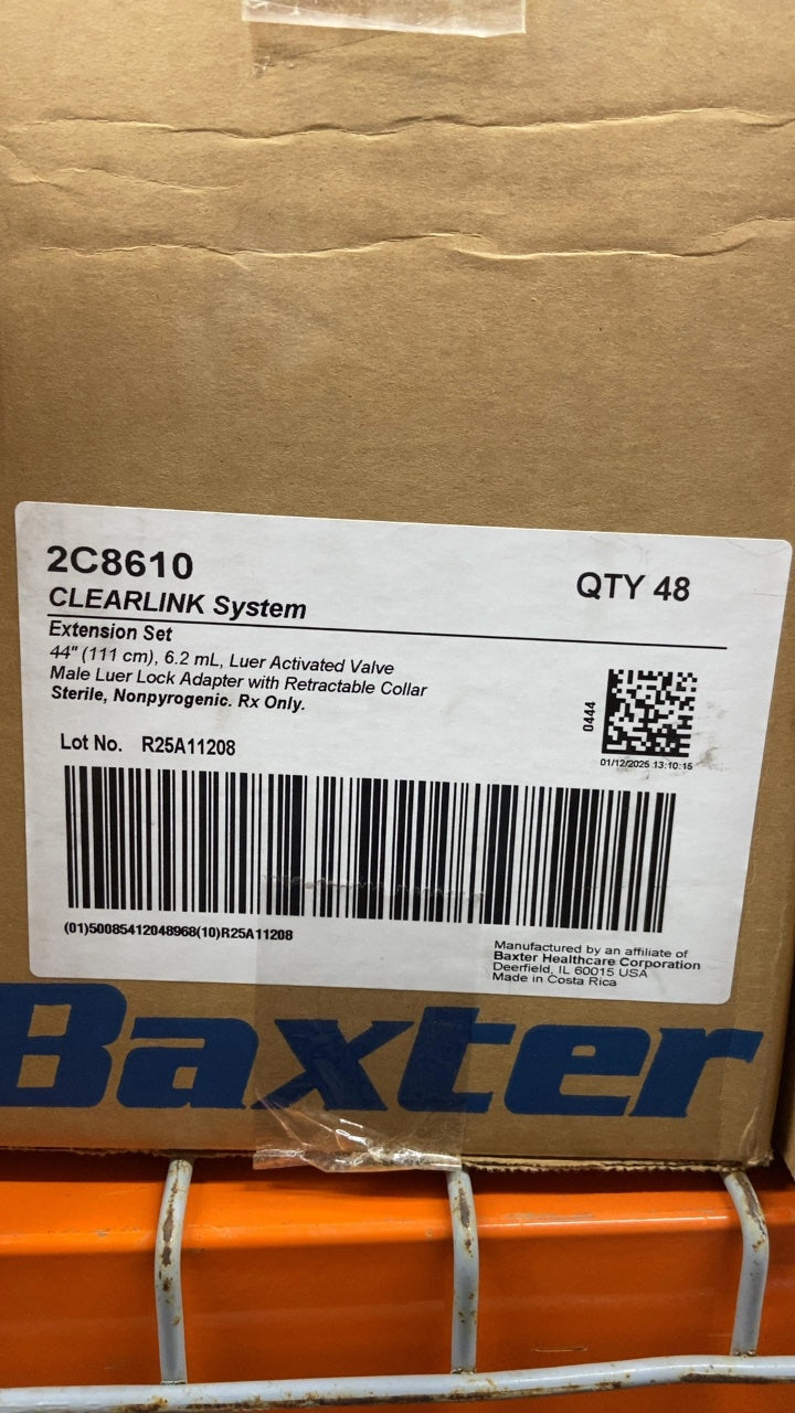 2C8610 - BAXTER - CLEARLINK System Extension Set, 44" (111 cm), 6.2 mL, Luer Activated Valve, Male Luer Lock Adapter with Retractable Collar, Sterile, Nonpyrogenic, Rx Only, (BX/48)