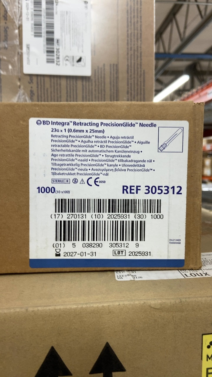 305312 - BD - BD Integra Retracting PrecisionGlide Needle 23g x 1 (0.6mm x 25mm), (CS/1000)