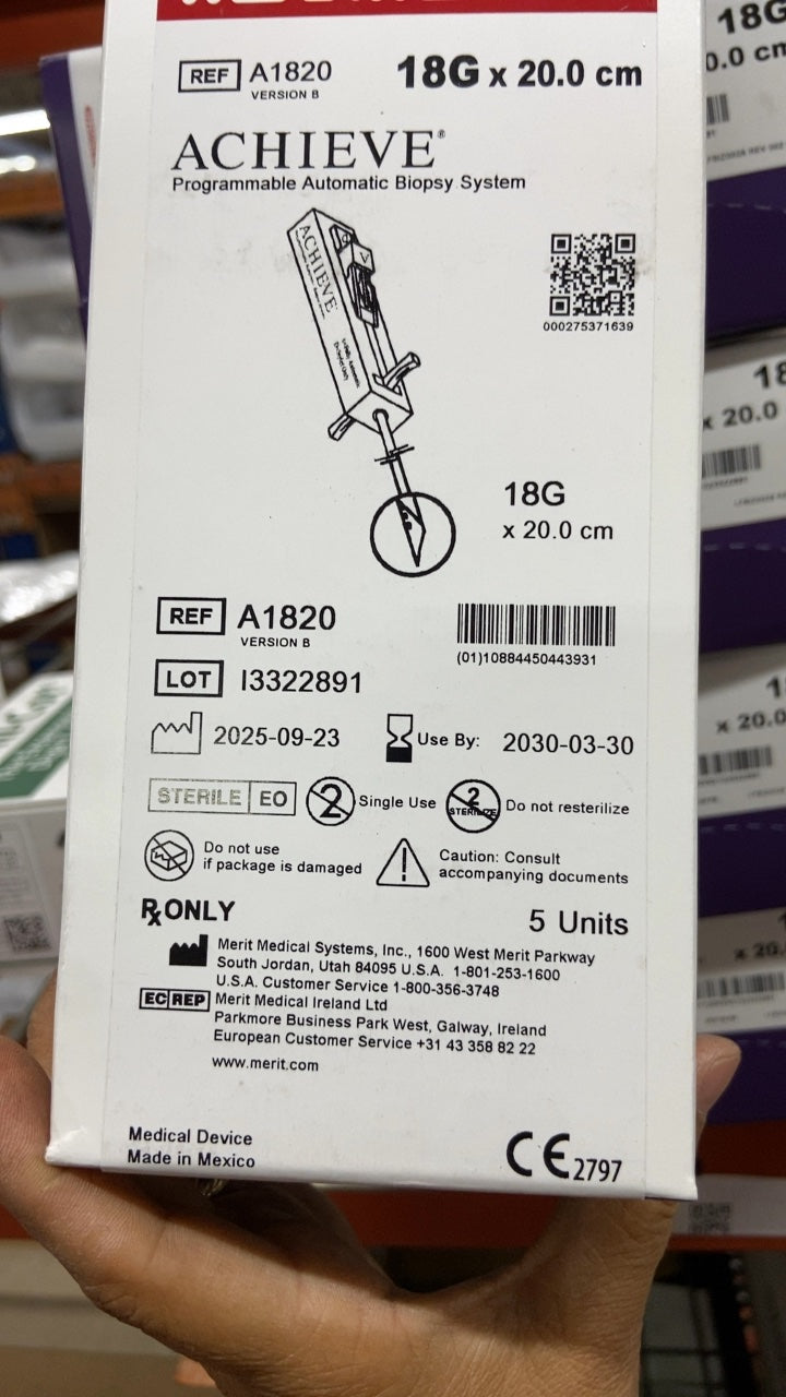 A1820 - MERIT MEDICAL - ACHIEVE Programmable Automatic Biopsy System 18G x 20.0 cm, (BX/5)