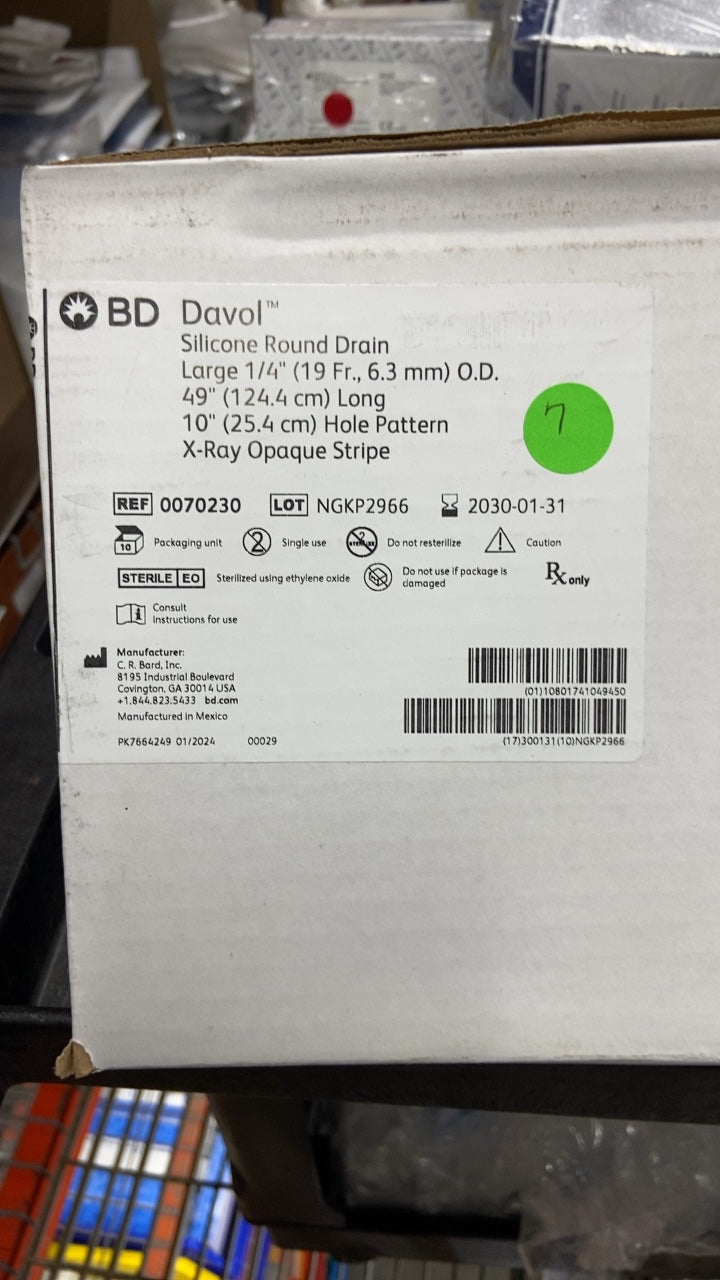 70230 - BARD - Silicone Round Drain Large 1/4 in. (19Fr., 6.3 mm) O.D., 49 in. (124.4 cm) Long, 10 in. (25.4 cm) Hole Pattern, (BX/10)