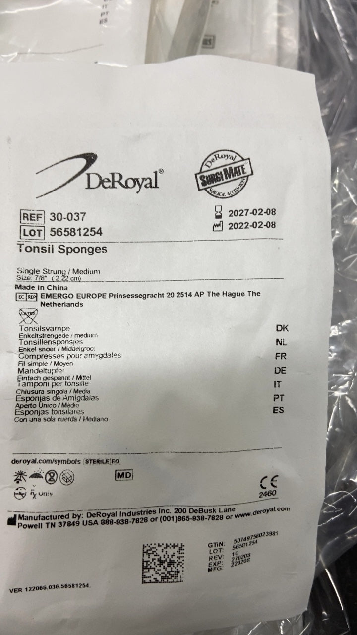 30-037 - DEROYAL - Tonsil Sponges, (EA/1)