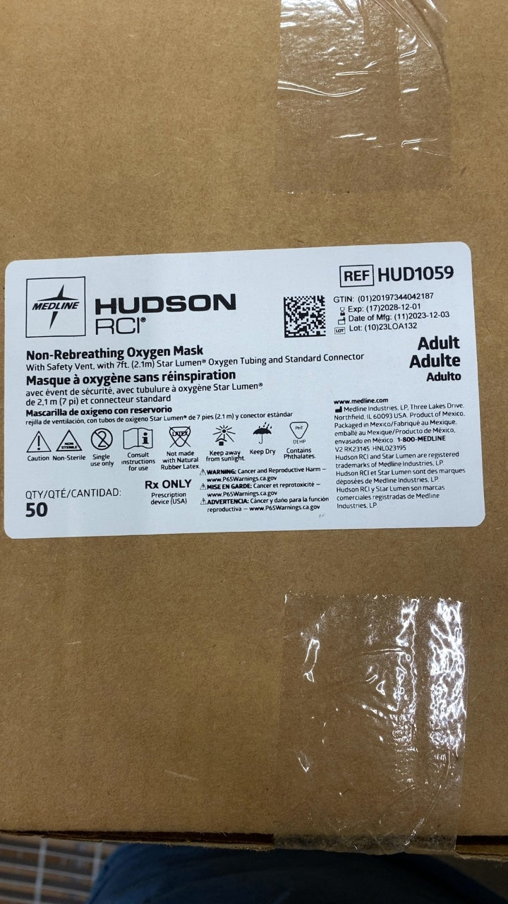 HUD1059 - MEDLINE - Non-Reathing Oxygen Mask, (CS/50)