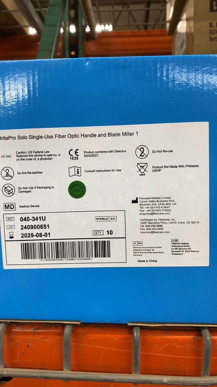 040-341U - FLEXICARE - BritePro Solo Single-Use Fiber Optic Handle and Blade Miller 1, (BX/10)