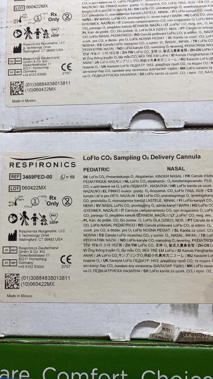 3469PED-00 - RESPIRONICS - LoFlo CO2 Sampling O2 Delivery Cannula PEDIATRIC NASAL, (BX/10)