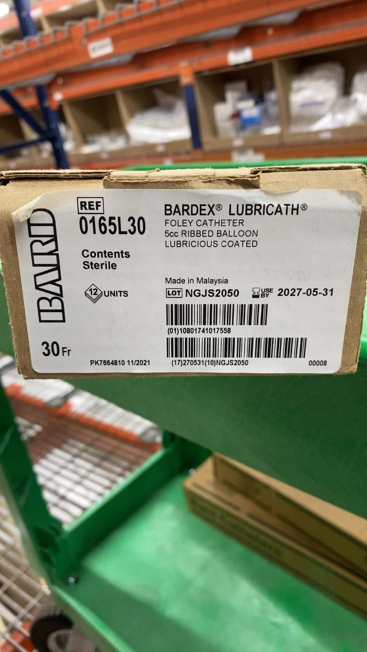 0165L30 - BARD - BARDEX LUBRICATH FOLEY CATHETER 5cc RIBBED BALLOON LUBRICIOUS COATED, (BX/12)