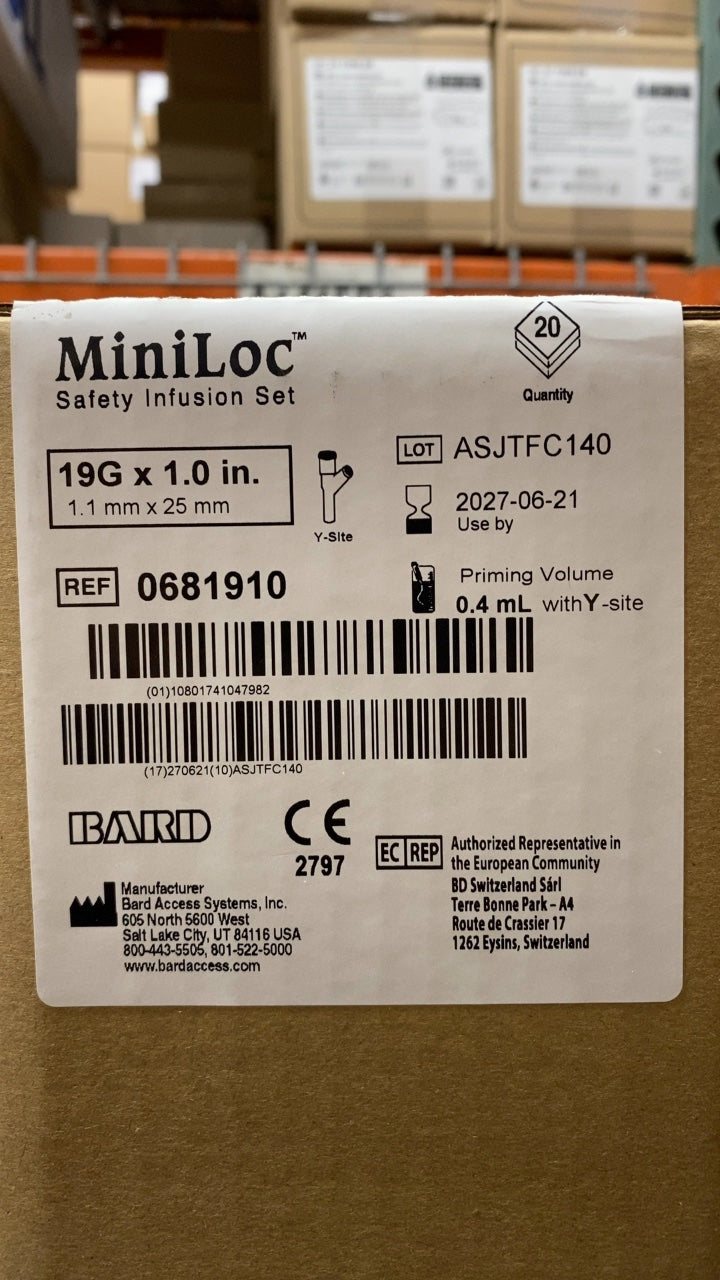681910 - BD - MiniLoc Safety Infusion Set 19 G x 1.0 in, (BX/20)