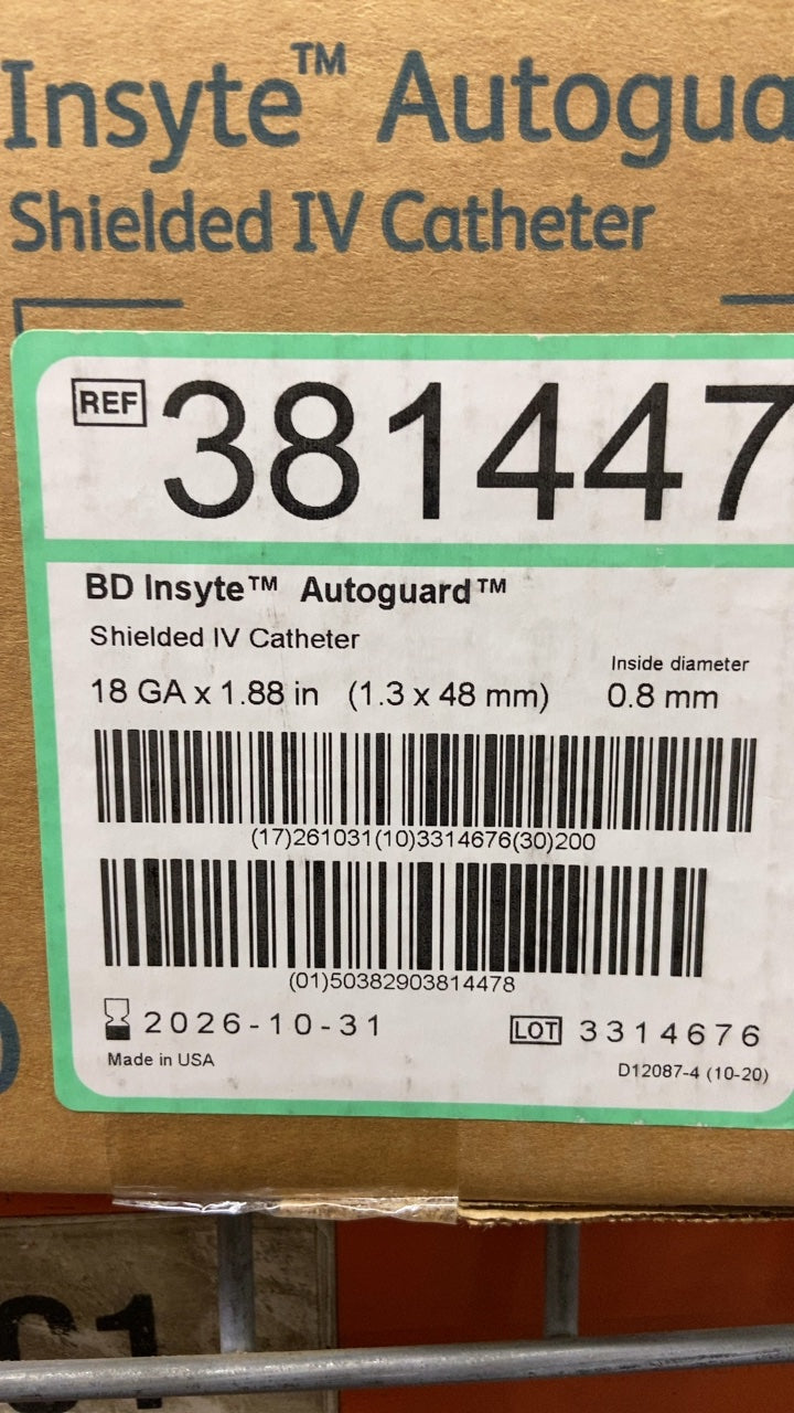 381447 - BD - BD Insyte Autoguard Shielded IV Catheter, 18 GA x 1.88 in (1.3 x 48 mm), (CS/200)