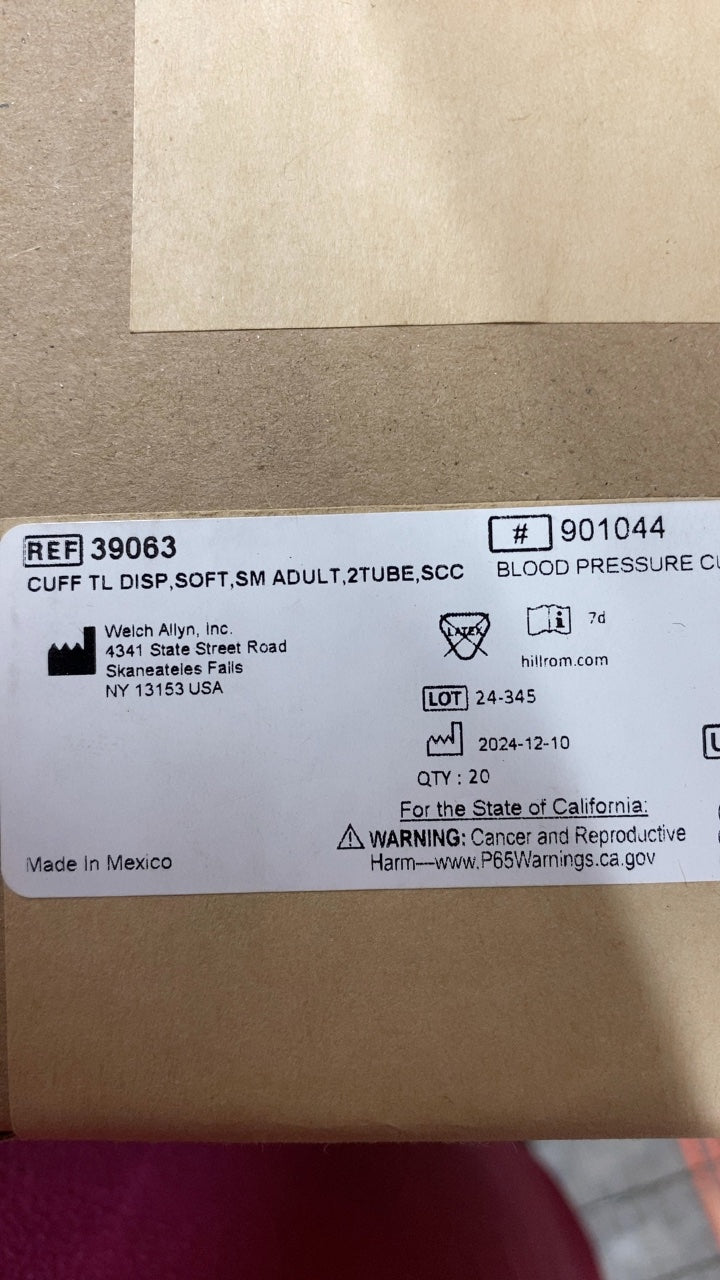 39063 - WELCH ALLYN - CUFF TL DISP,SOFT,SM ADULT,2TUBE,SCC, (BX/20)