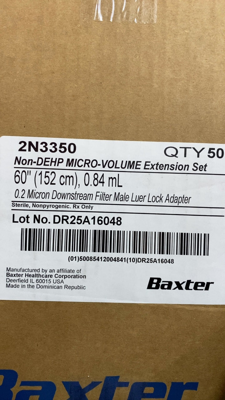 2N3350 - BAXTER - Non-DEHP MICRO-VOLUME Extension Set 60" (152 cm), 0.84 mL 0.2 Micron Downstream Filter Male Luer Lock Adapter, (BX/50)