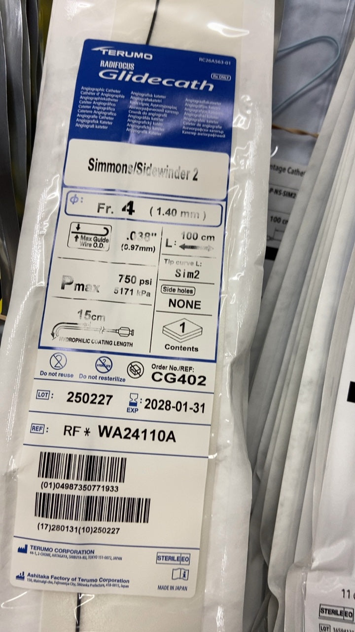 WA24110A - TERUMO - RADIOFOCUS Glidecath Angiographic Catheter Simmons/Sidewinder 2, (EA/1)