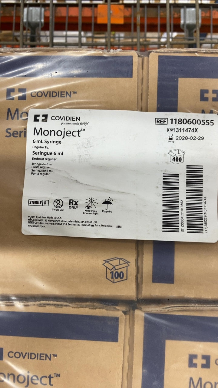 1180600555 - COVIDIEN - Monoject 6 mL Syringe Regular Tip, (CS/400)