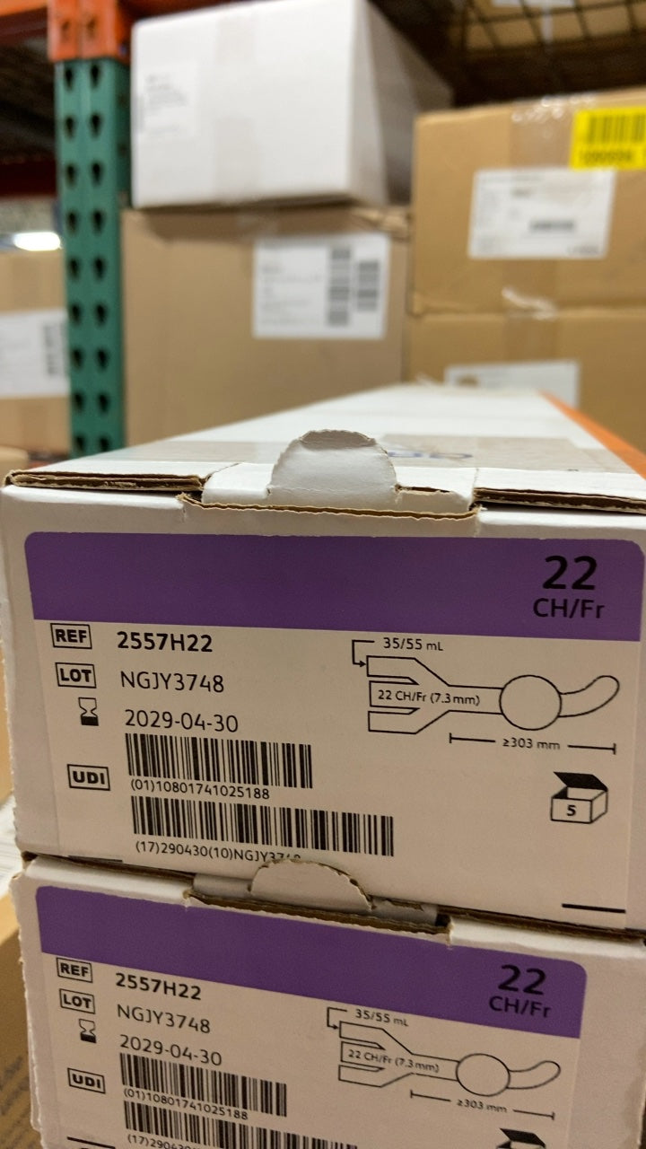 2557H22 - BARD - Bardex Lubricath Hematuria Coude Foley Catheter, 22 Fr, 30/50 cc Balloon, (CS/5)