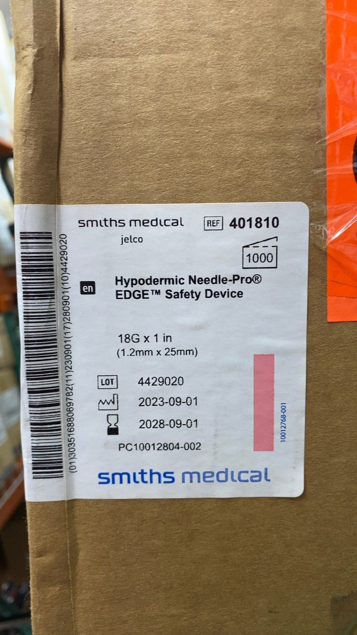 401810 - SMITHS MEDICAL - Hypodermic Needle-Pro® EDGE™ Safety Device 18G x 1 in (1.2mm x 25mm), (CS/1000)