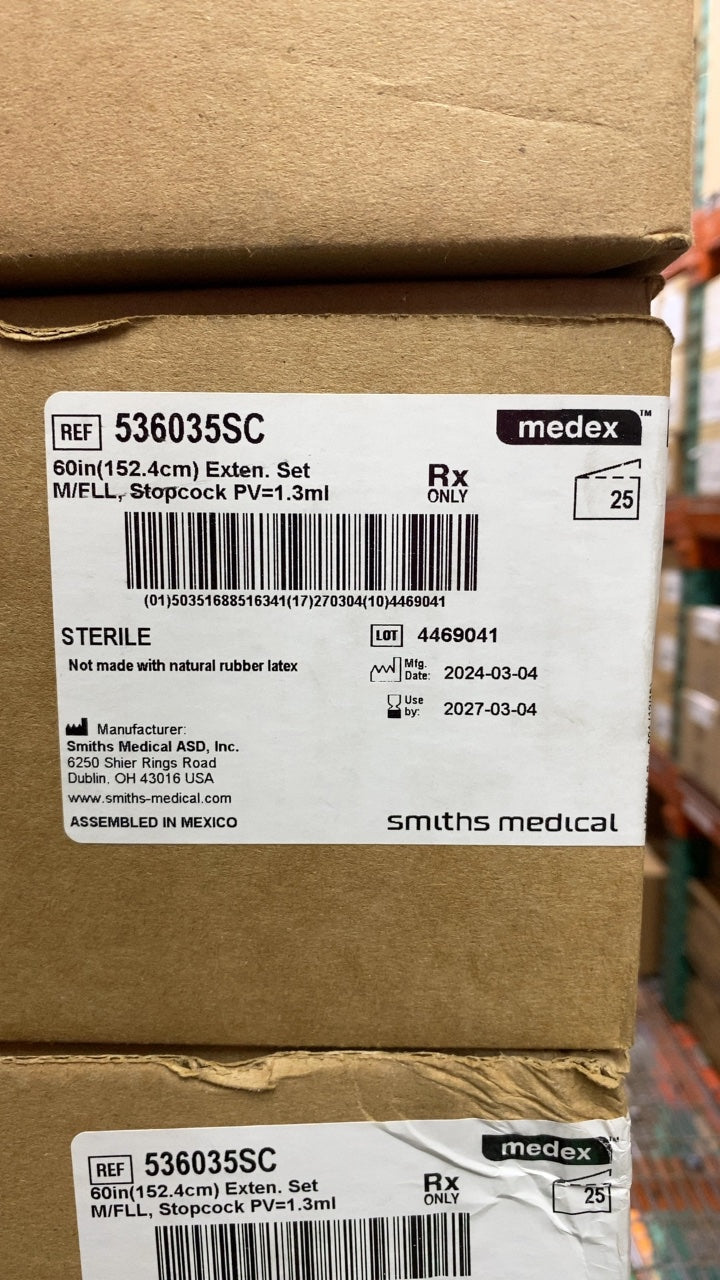 536035SC - SMITHS MEDICAL - 60in(152.4cm) Exten. Set M/FLL, Stopcock PV=1.3ml, (BX/25)