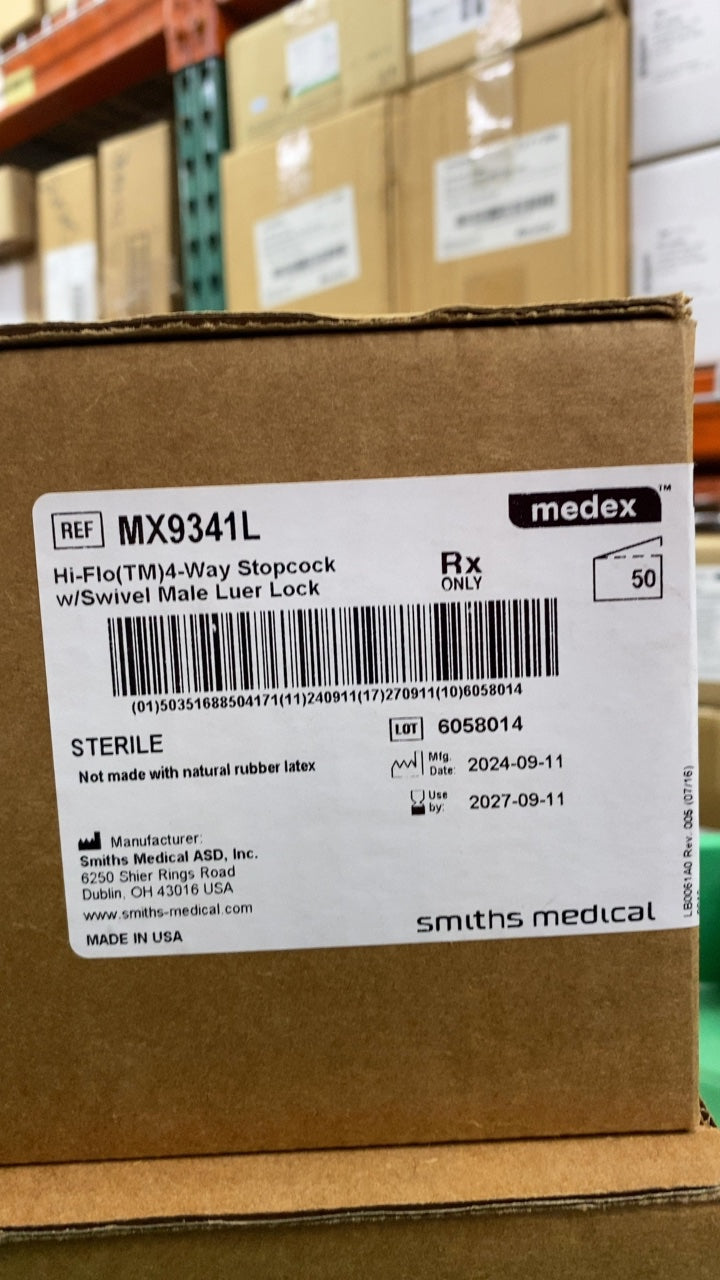 MX9341L - SMITHS MEDICAL - Hi-Flo(TM)4-Way Stopcock w/Swivel Male Luer Lock, (BX/50)