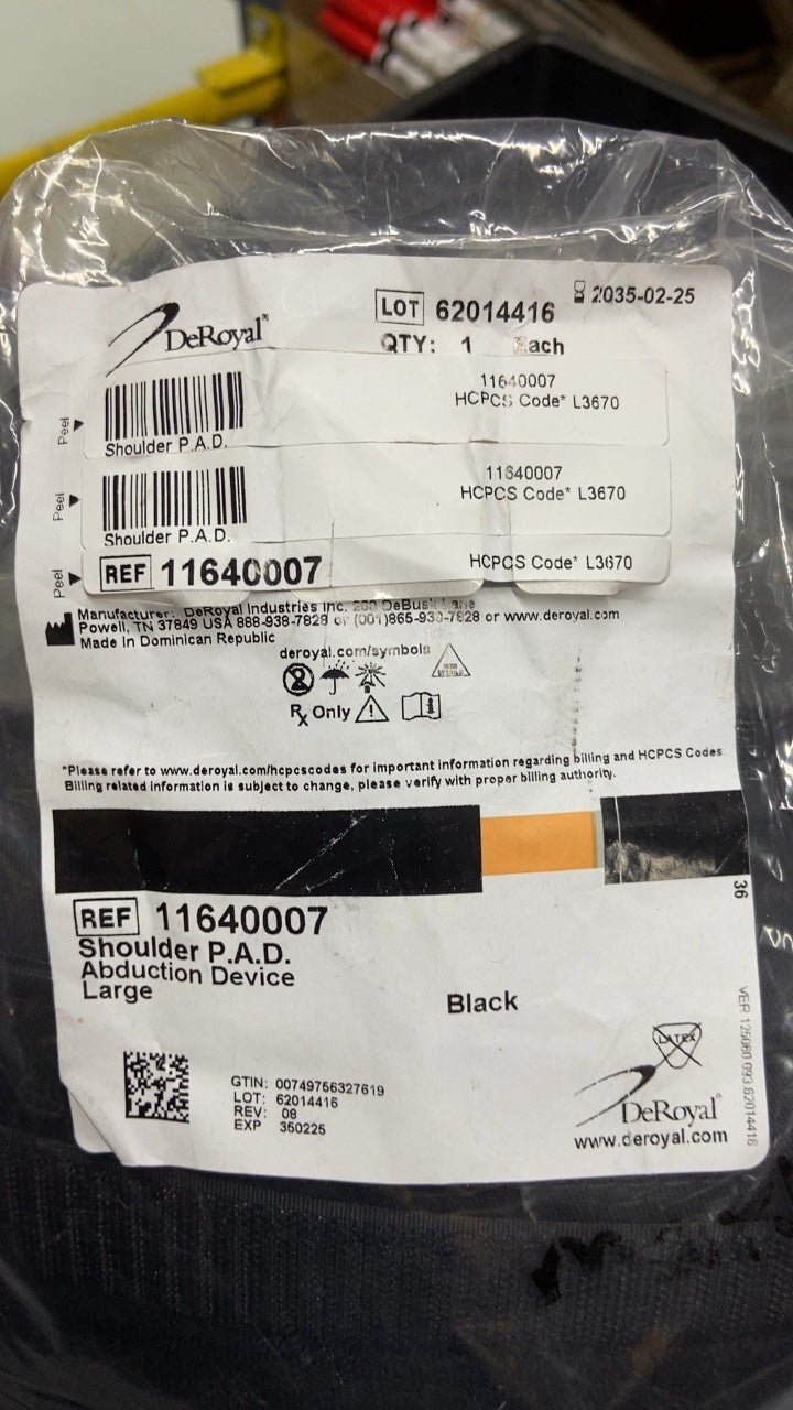 11640007 - DEROYAL - Shoulder P.A.D. Abduction Device Large Black, (EA/1)