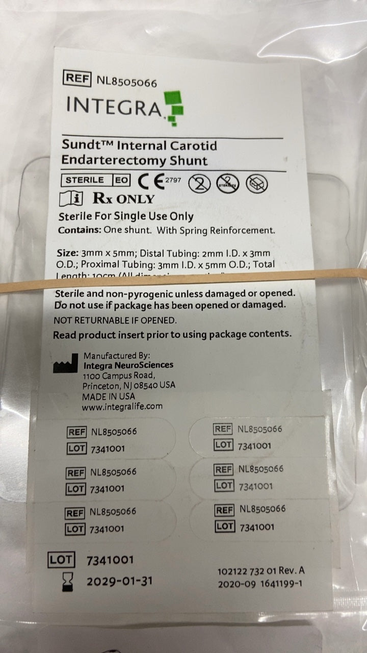 NL8505066 - INTEGRA - Sundt Internal Carotid Endarterectomy Shunt, 4.6 Distal x 6.3 mm Proximal, (EA/1)