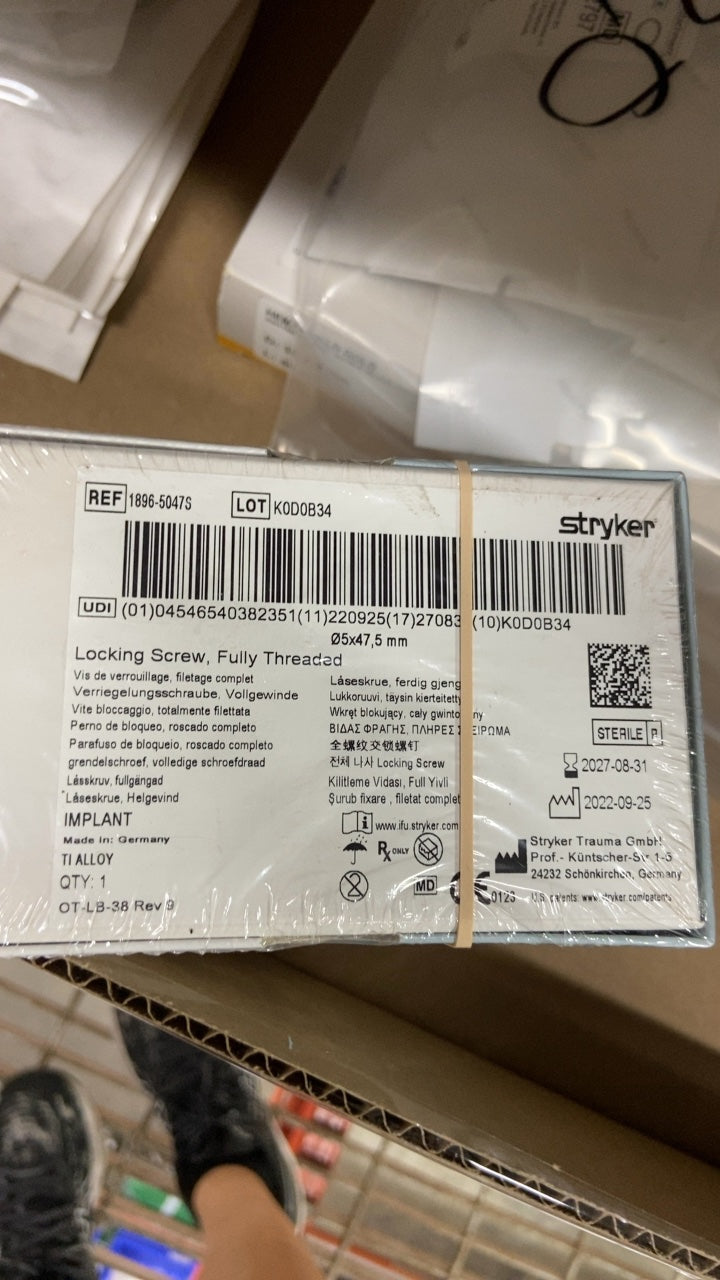 1896-5047S - STRYKER - Fully Threaded Locking Screw, 5 dia. x 47.5 mm Length, (BX/1)