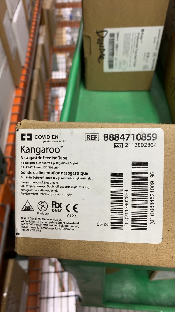 8884710859 - COVIDIEN - Kangaroo Nasogastric Feeding Tube, 7g Weighted Dobhoff Tip, Rigid Port, Stylet, 8 Fr/Ch (2.7 mm), 43" (109 cm), (BX/10)