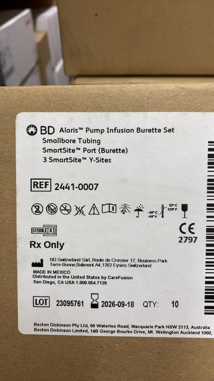 2441-0007 - BD - BD Alaris™ Pump Infusion Burette Set Smallbore Tubing SmartSite™ Port (Burette) 3 SmartSite™ Y-Sites, (CS/10)