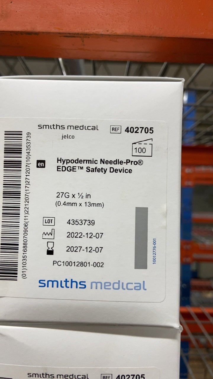 402705 - SMITHS MEDICAL - Hypodermic Needle-Pro® EDGE™ Safety Device 27G x ½ in (0.4mm x 13mm), (BX/100)