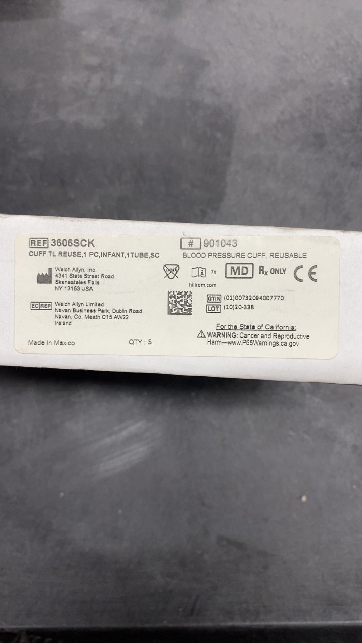 3606SCK - WELCH ALLYN - CUFF TL REUSE,1 PC,INFANT,1TUBE,SC BLOOD PRESSURE CUFF, REUSABLE, (BX/5)