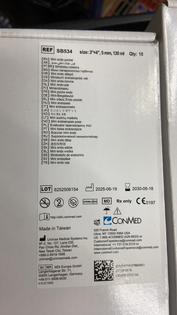 SB534 - UNIMAX MEDICAL - Disposable Laparoscopic Specimen Bag, 3 dia. x 4 in. Length, 120 mL, (BX/10)