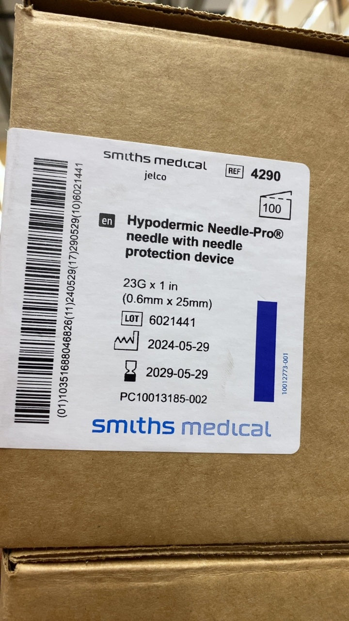 4290 - SMITHS MEDICAL - Hypodermic Needle-Pro® needle with needle protection device 23G x 1 in (0.6mm x 25mm), (BX/100)
