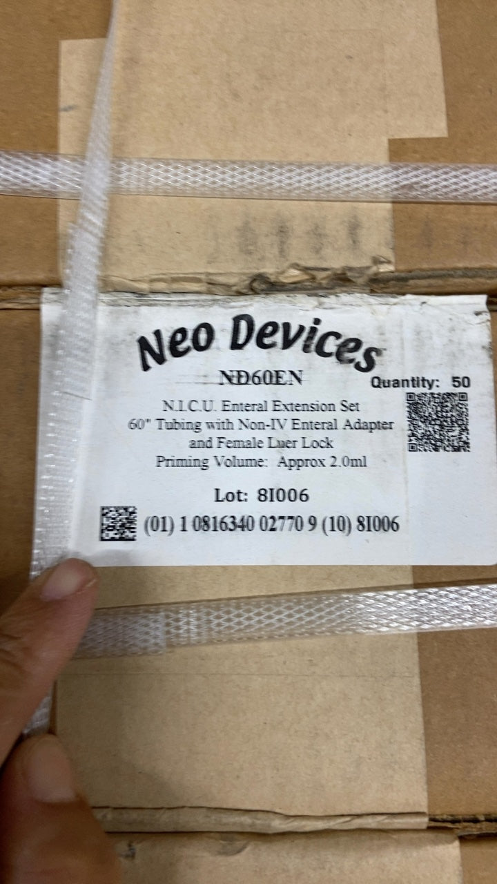 ND60EN - NEO DEVICES - NICU Enteral Extension Set, 60" Tubing with Non-IV Enteral Adapter and Female Luer Lock, Priming Volume: Approx 2.0ml, (CS/600)