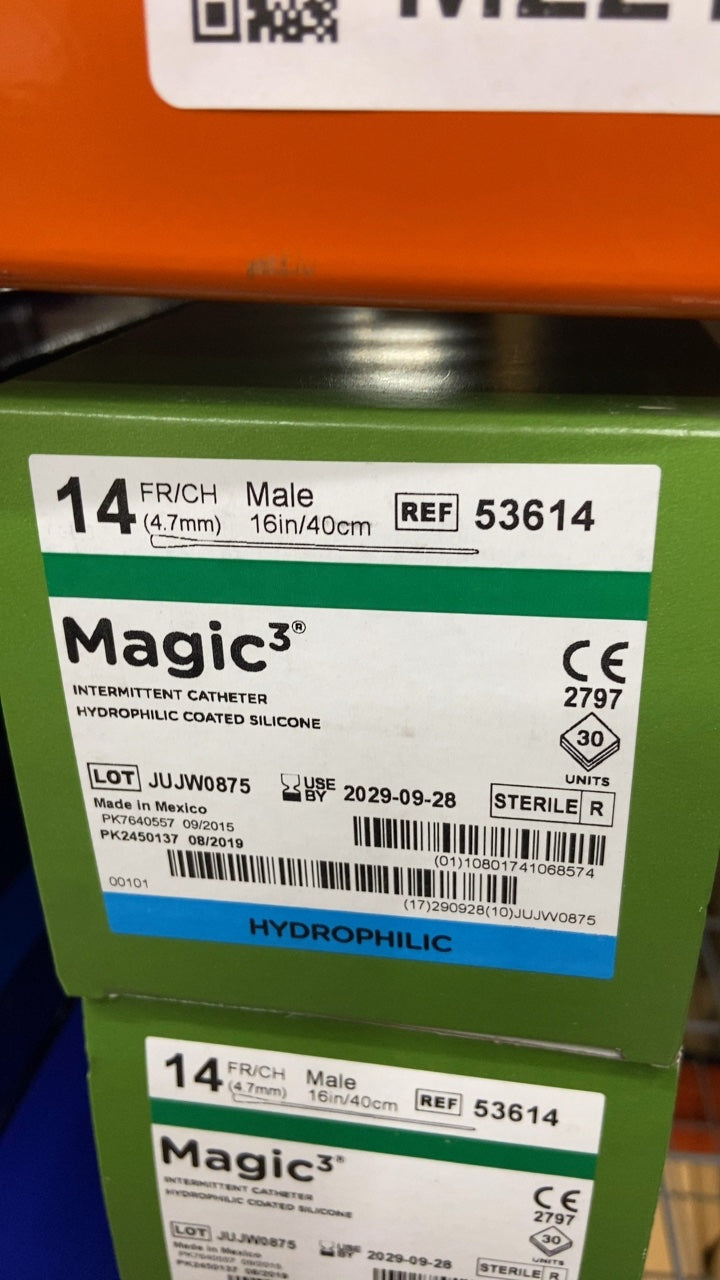 53614 - BARD - Magic3 Intermittent Catheter Hydrophilic Coated Silicone 14 FR/CH Male (4.7mm) 16in/40cm, (BX/30)