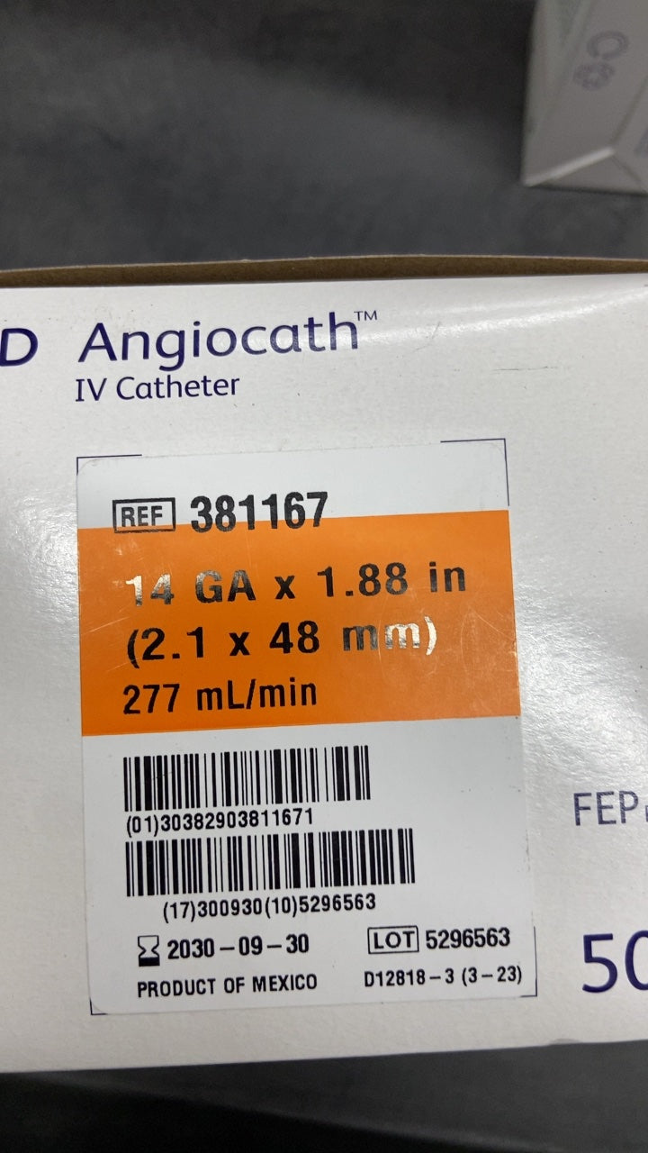 381167 - BD - Bd Angiocath Orn 14Ga X 1.88In, (BX/50)