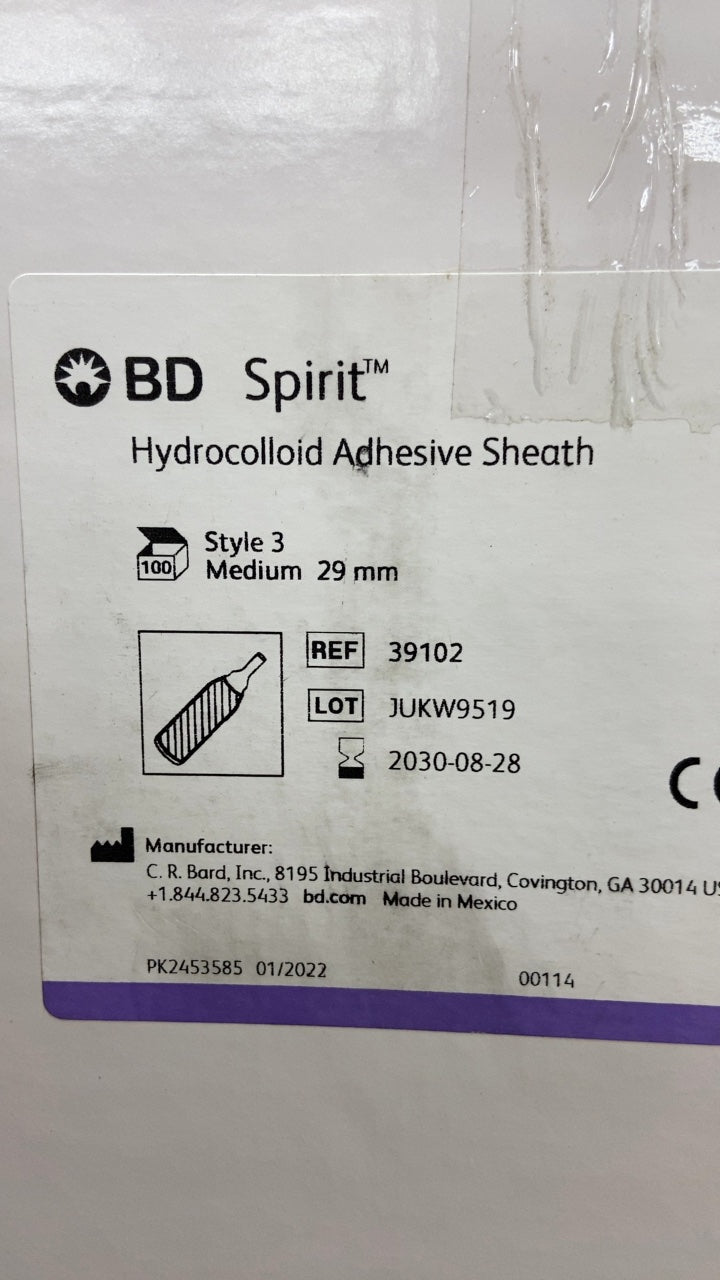 39102 - BARD - BD Spirit Hydrocolloid Adhesive Sheath Style 3 Medium 29 mm, (BX/100)