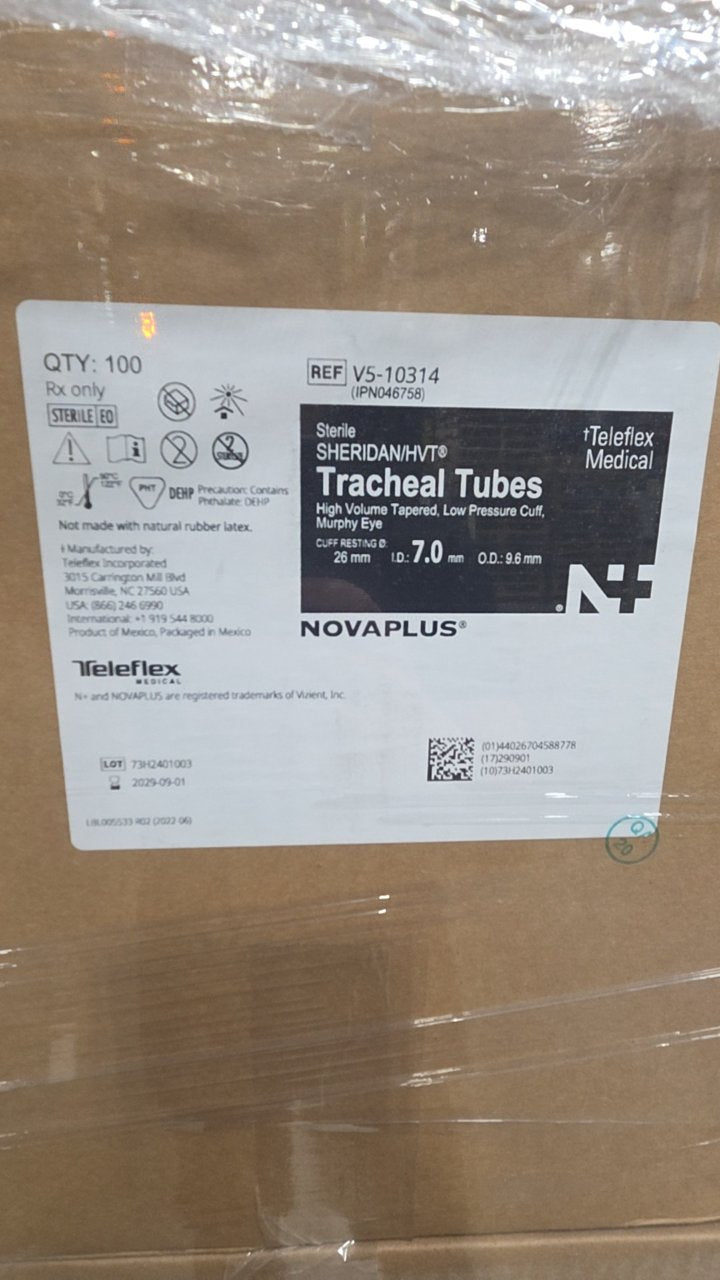 V5-10314 - TELEFLEX - Tracheal Tubes High Volume Tapered, Low Pressure Cuff, Murphy Eye, Cuff to Distal Tip 20 mm, ID 7.0, (CS/100)