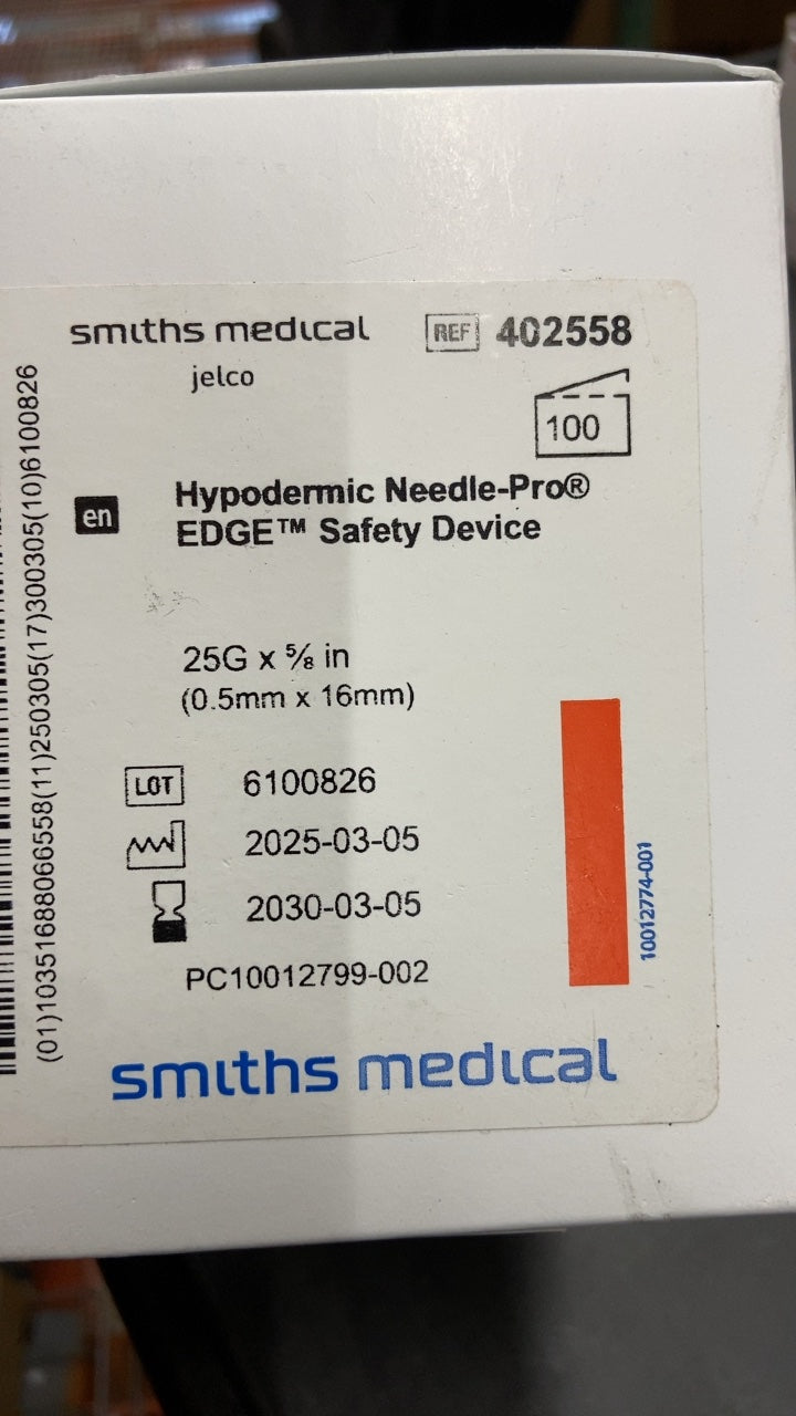 402558 - SMITHS MEDICAL - Hypodermic Needle-Pro® EDGE™ Safety Device 25G x ⅝ in (0.5mm x 16mm), (BX/100)